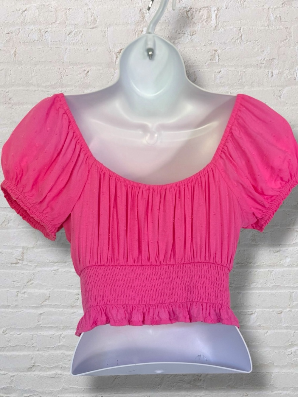 Hollister Smocked Puff Sleeve Crop Top Womens Large Pink Square Neck Cottagecore - Picture 4 of 8